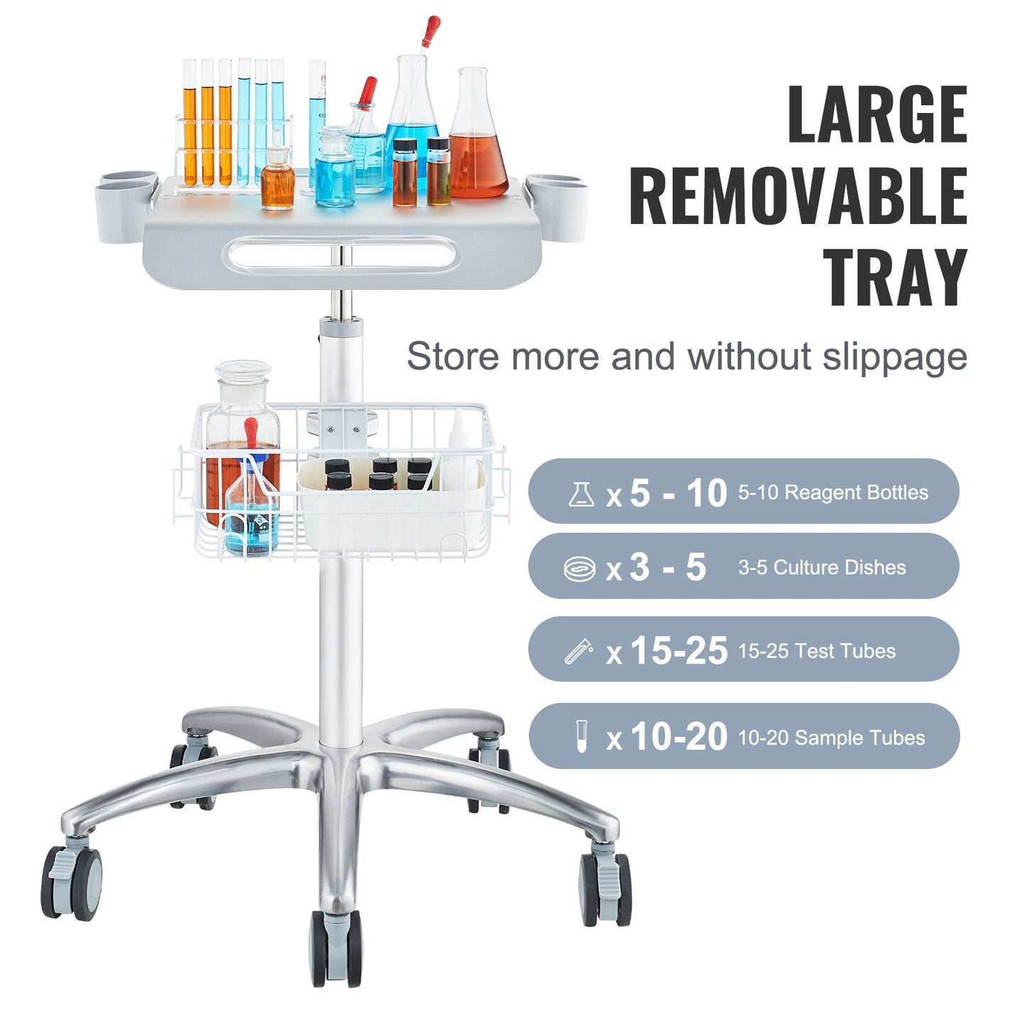 Height Adjustable Mobile Salon Cart with Wheels - White