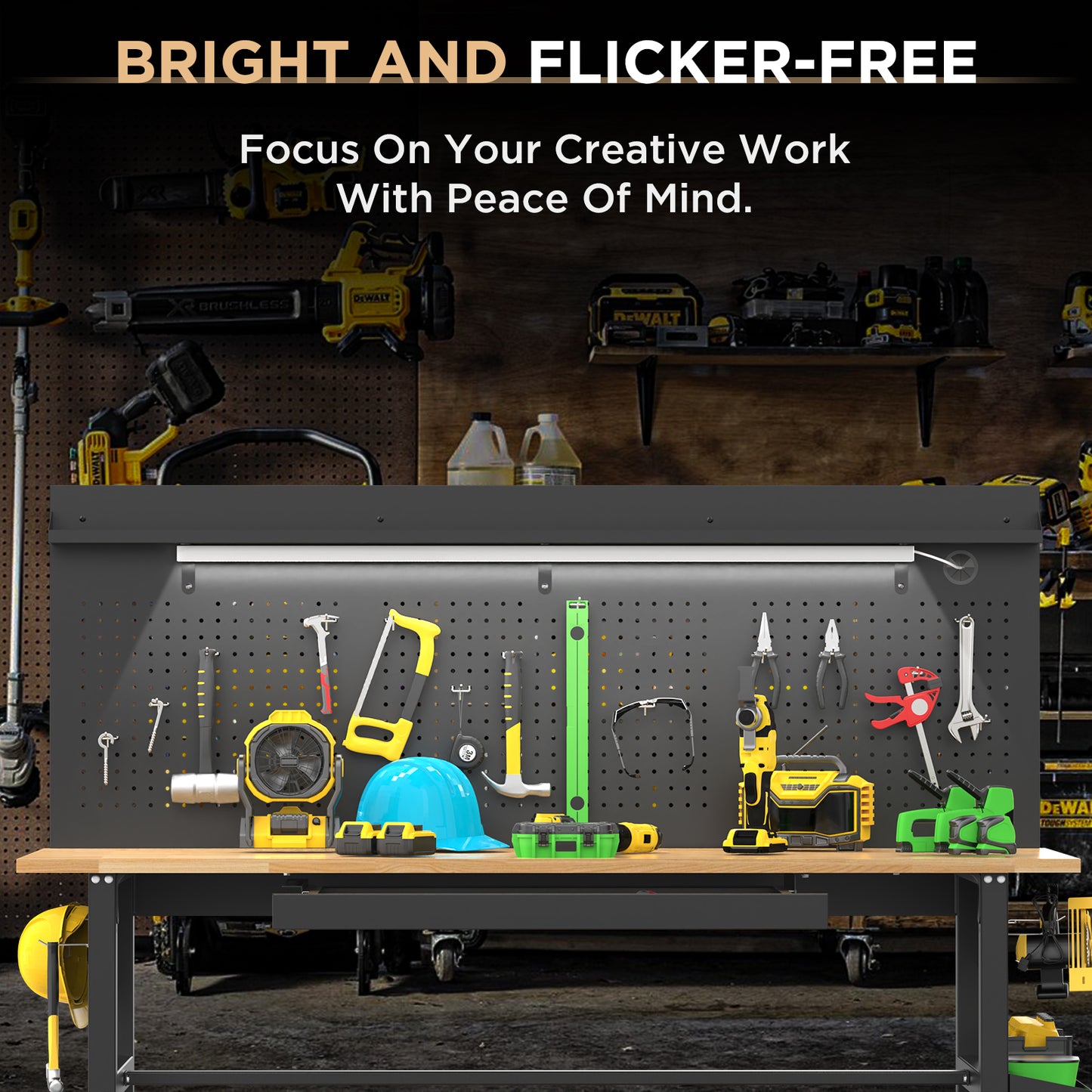 60-Inch Adjustable Height Workbench with Drawers & LED Light