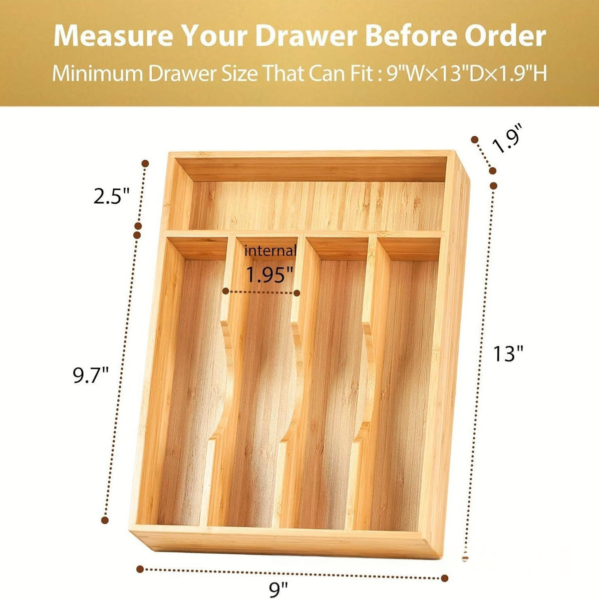 Wooden Minimalist Kitchen Drawer Organizer Box - Bamboo Storage Container