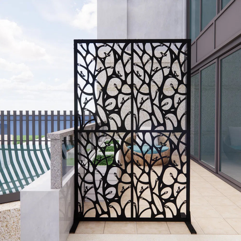 Metal Privacy Screen Divider - Freestanding Decorative Outdoor & Indoor Use