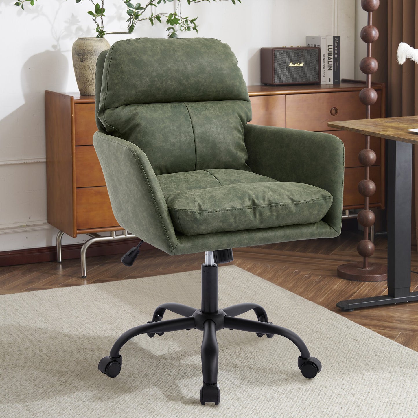 Adjustable Green PU Leather Office Chair with Black Base