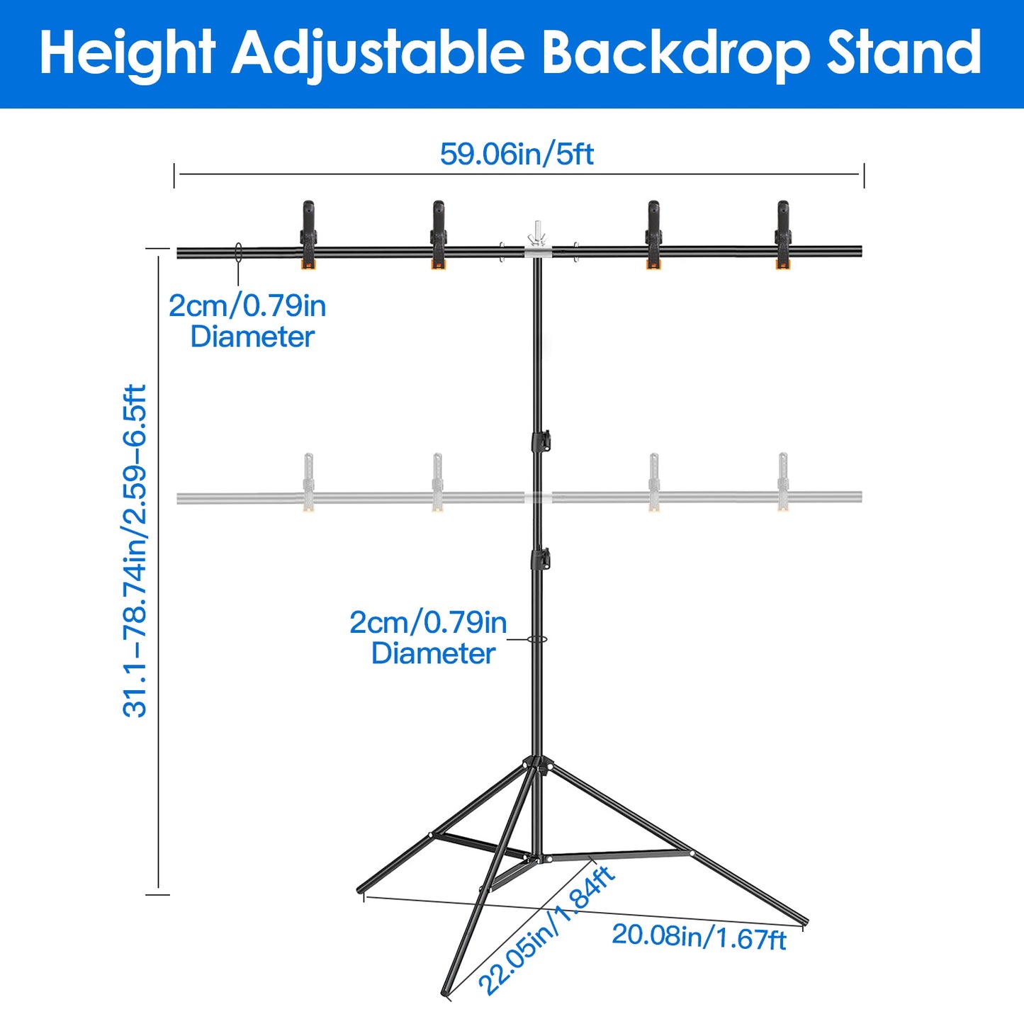 Heavy Duty T Shape Photography Backdrop Stand - Adjustable 5x6.5FT