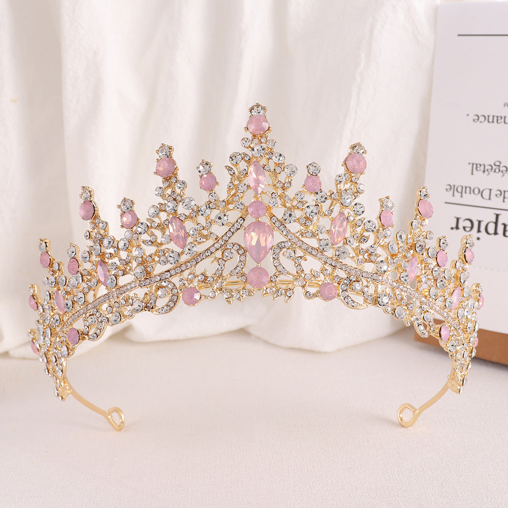 Baroque Bridal Crown with Rhinestones & Opals