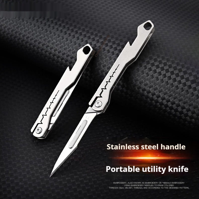 Portable Folding Knife with Bottle Opener - Stainless Steel, Compact Utility Tool