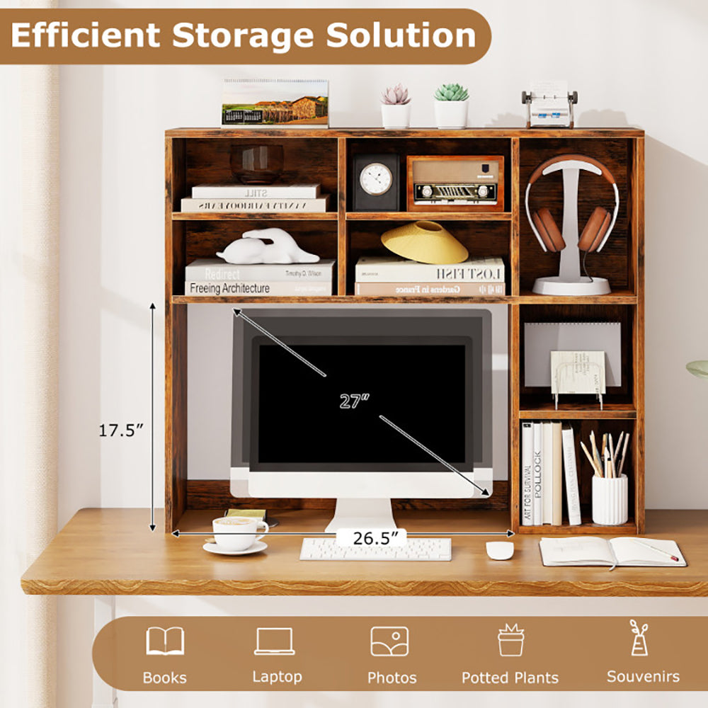 Desktop Bookshelf With 7 Open Cubbies And 3 Adjustable Shelves 2