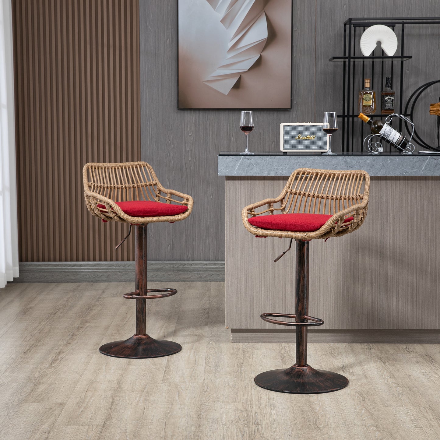 Adjustable Swivel Bar Stools Set of 2 - Red Kitchen Chairs