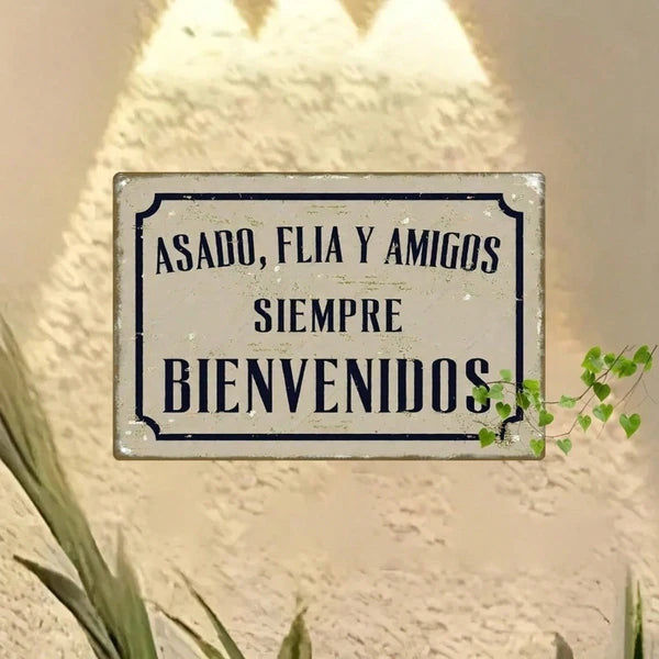 Vintage Spanish Slogan Metal Sign - Asado Familia y Amigos