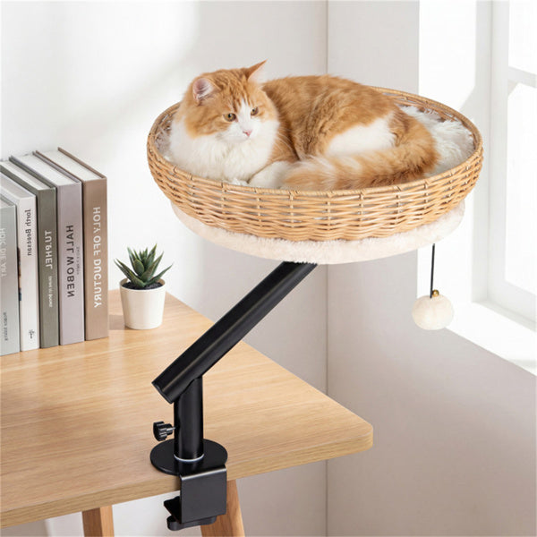 Rotatable Desktop Cat Bed Perch with Jingle Ball - Black & White