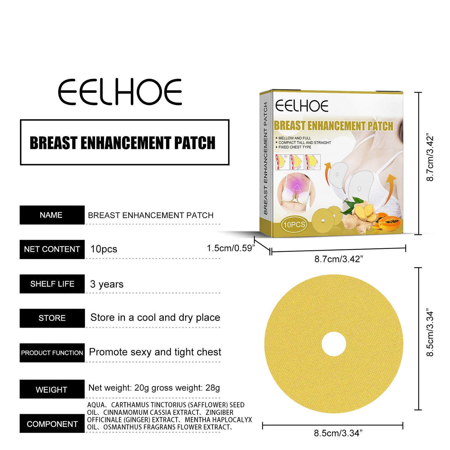 Ginger Papaya Breast Enhancement Patches - Firming & Lifting Bust Care - 10 Pcs