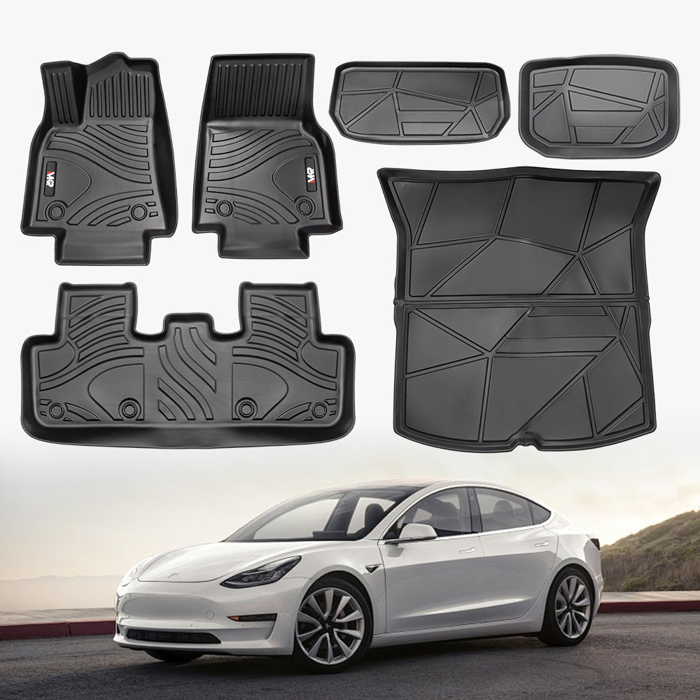All-Weather TPE Floor Mats for Tesla Model Y 2021-2022 - Black 6 PCS Set