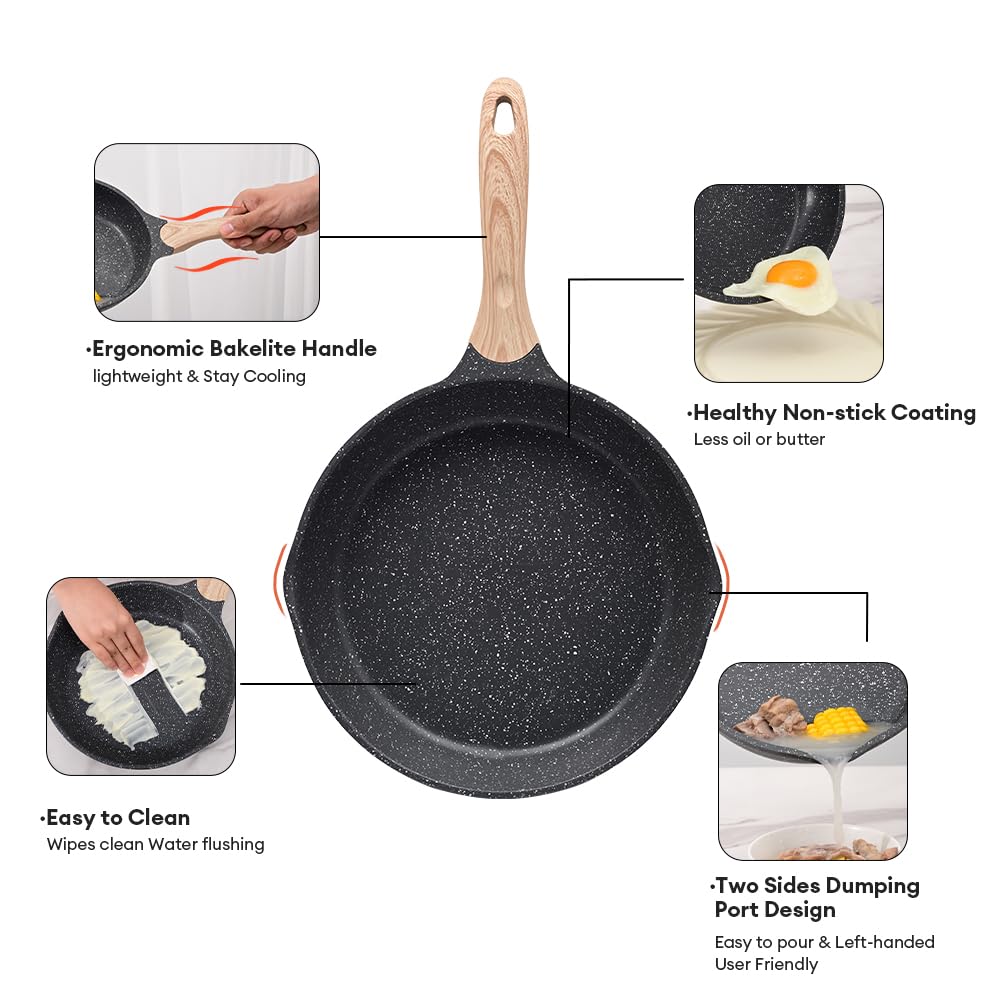 Nonstick Frying Pan with Stone Coating - Induction Skillet