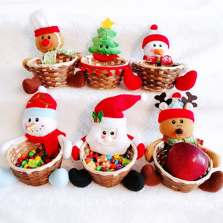 Christmas Decoration Storage Basket with Santa Snowman Elk Candy Holder