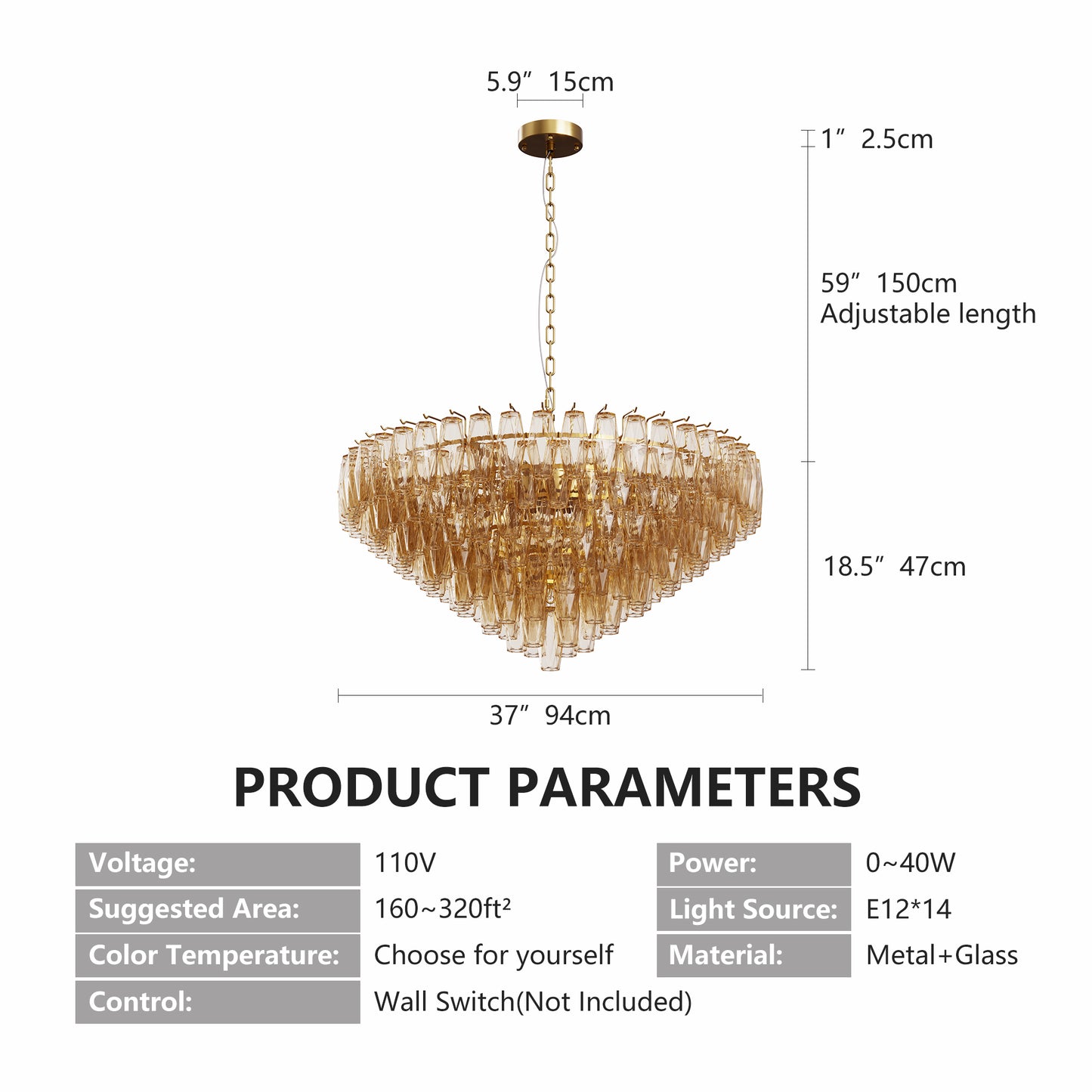 14-Light Gold Modern Round Chandelier with Smoke Glass Design