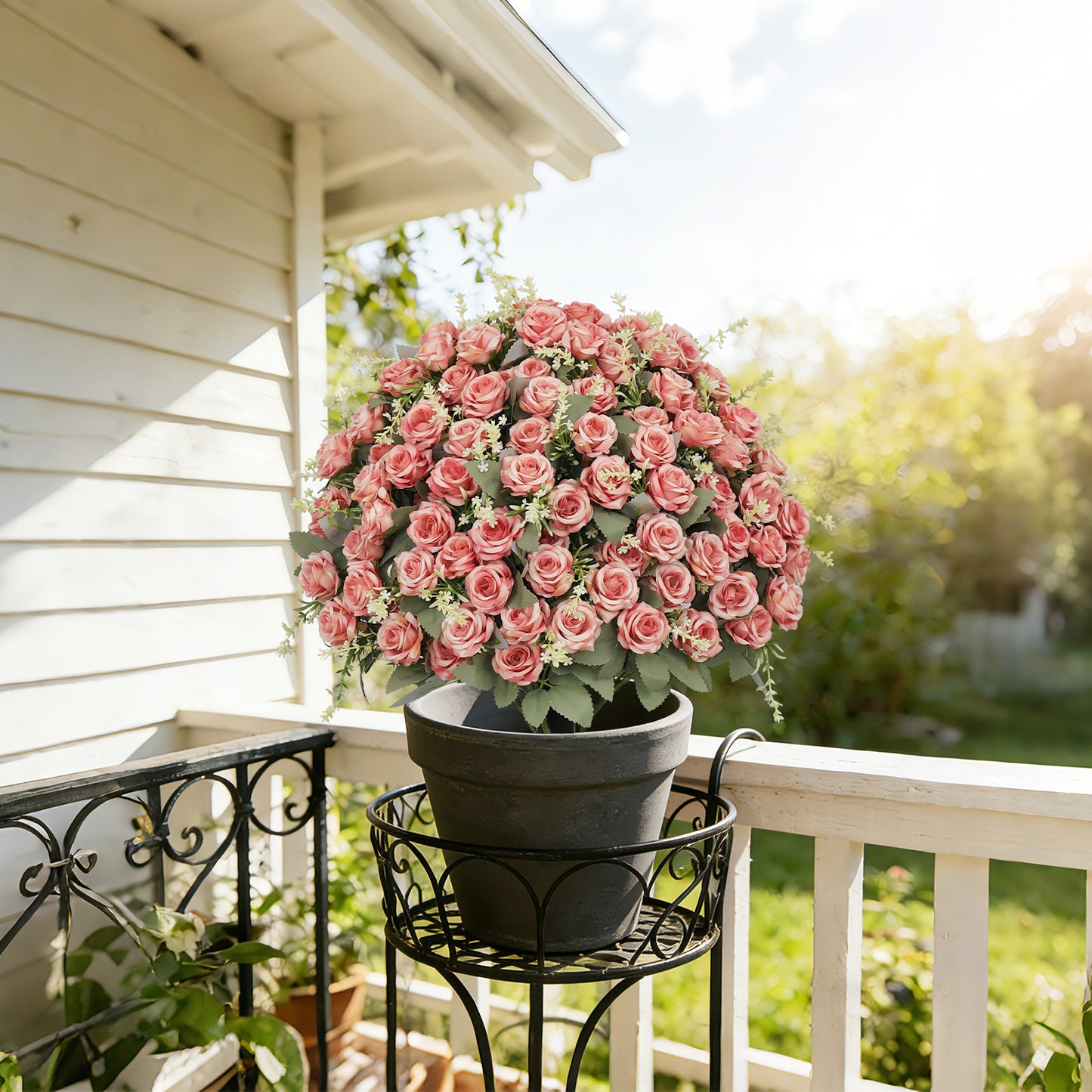 24-Inch Lifelike Artificial Rose Plant in Pot - Pink & Green