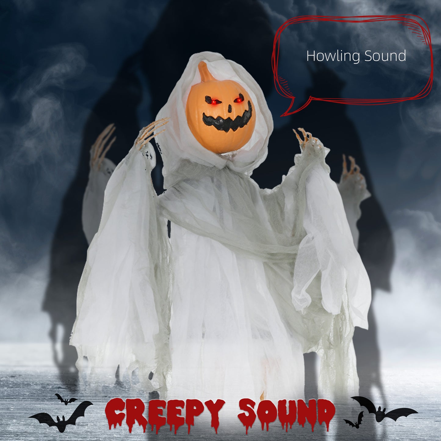 Light Green Halloween Hanging Pumpkin Ghost with Sound & Lights