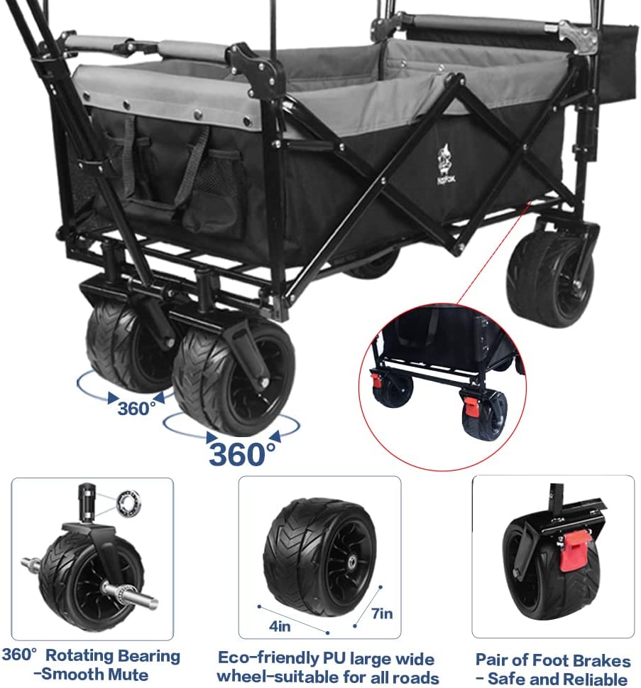 Collapsible Wagon with Canopy - 140L All-Terrain Folding Cart
