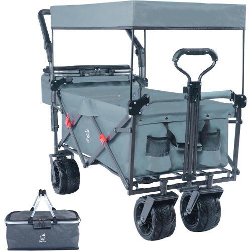 140L Foldable All-Terrain Utility Wagon with Removable Canopy, Brakes & Ice Pack