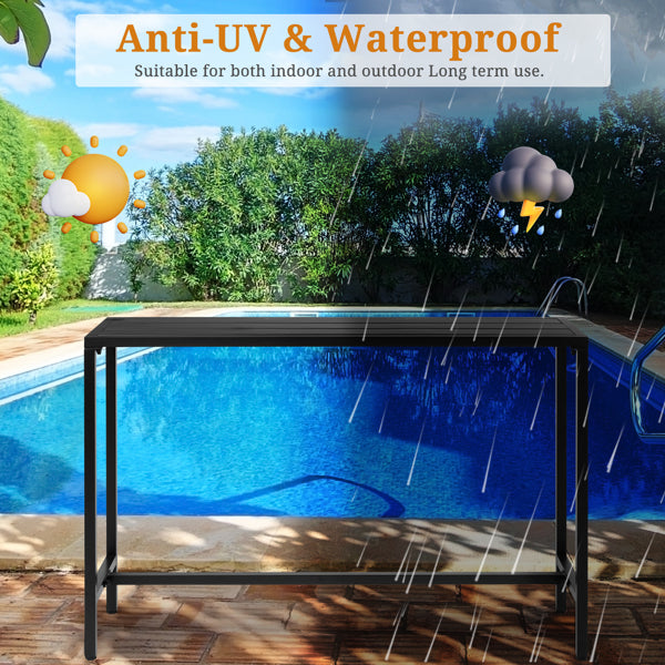 55 Inch Outdoor Bar Table with Adjustable Feet - Rectangle Narrow Counter Height Table for Patio Garden Balcony Black