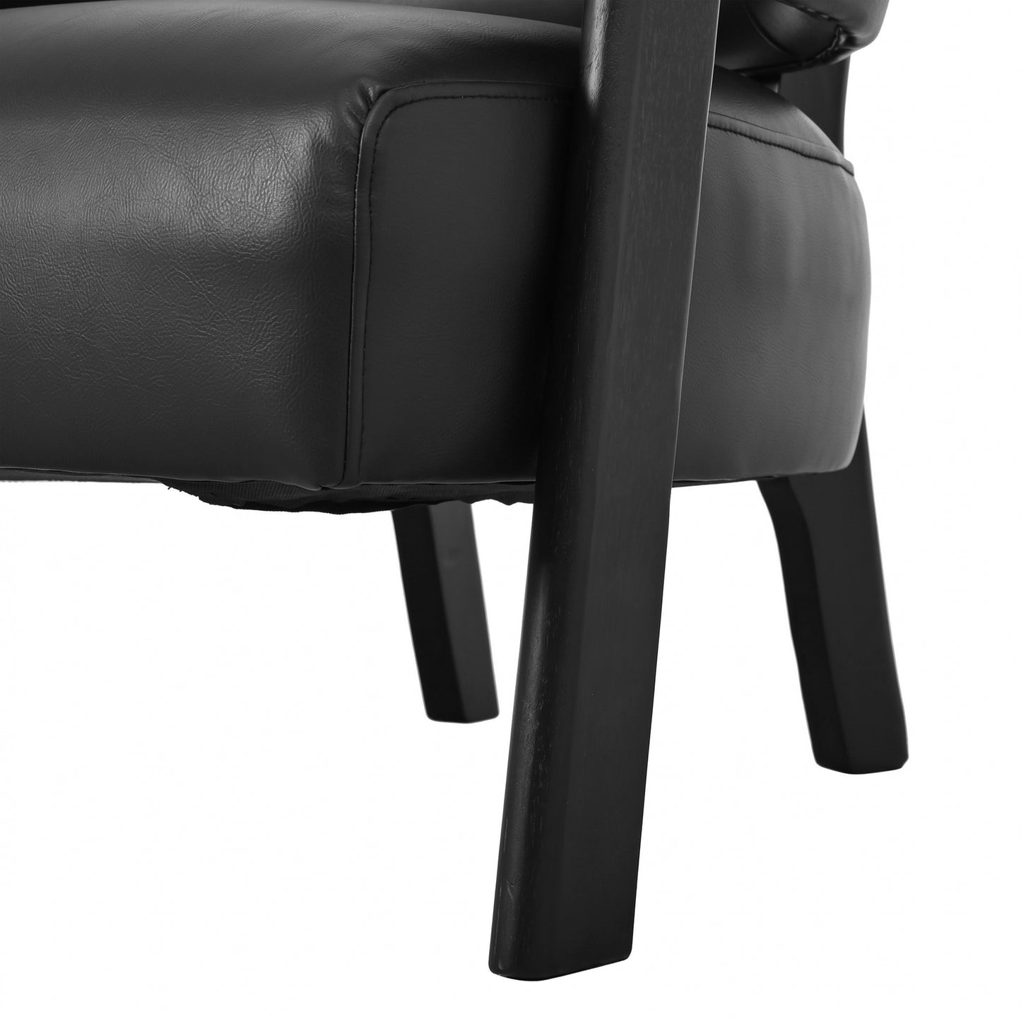 Faux Leather Wingback Accent Chair - Comfy Upholstered Armchair, Black