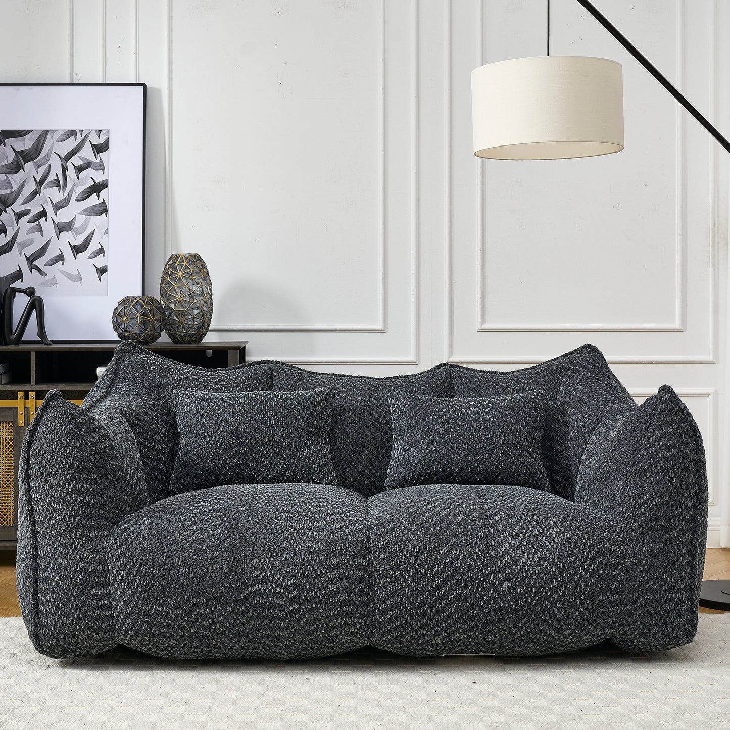 Comfortable Square Beanbag Chair for Two - Black Chenille