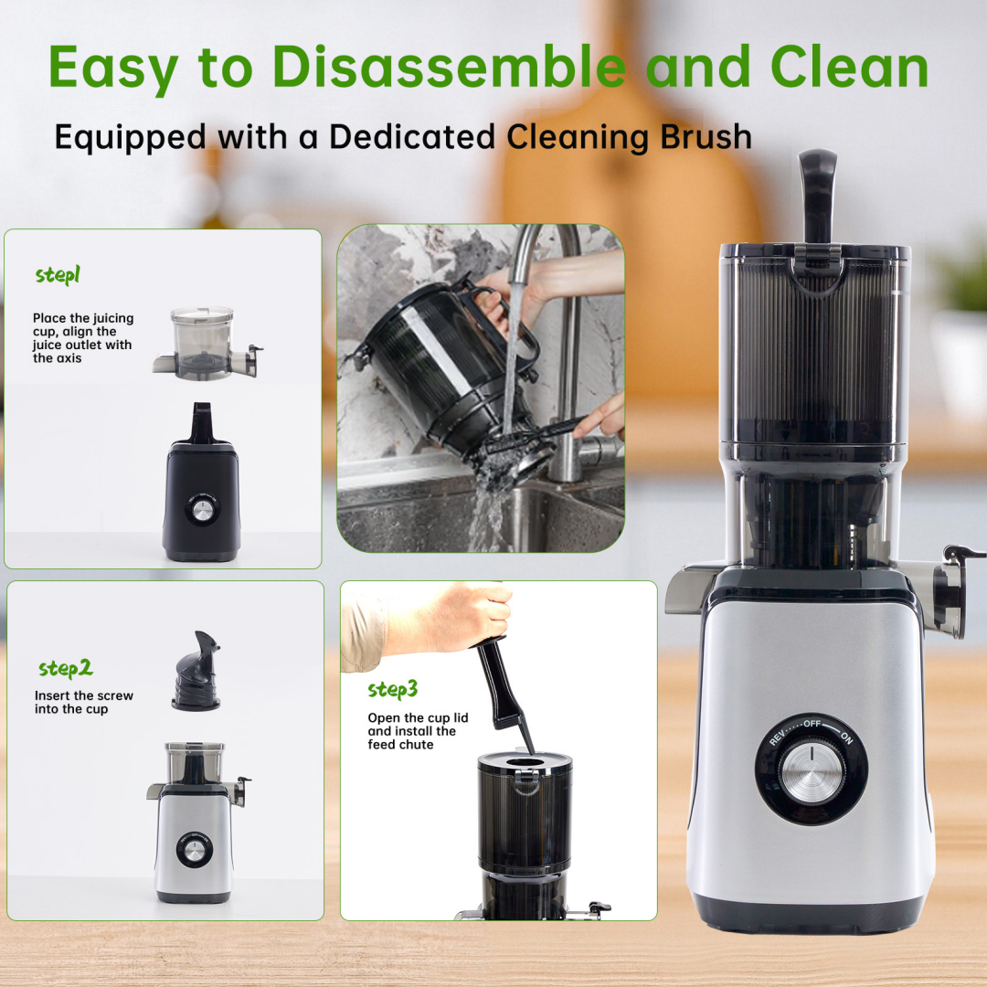 Cold Juicer with Wide Feeding Trough for Whole Fruits & Vegetables - Silver