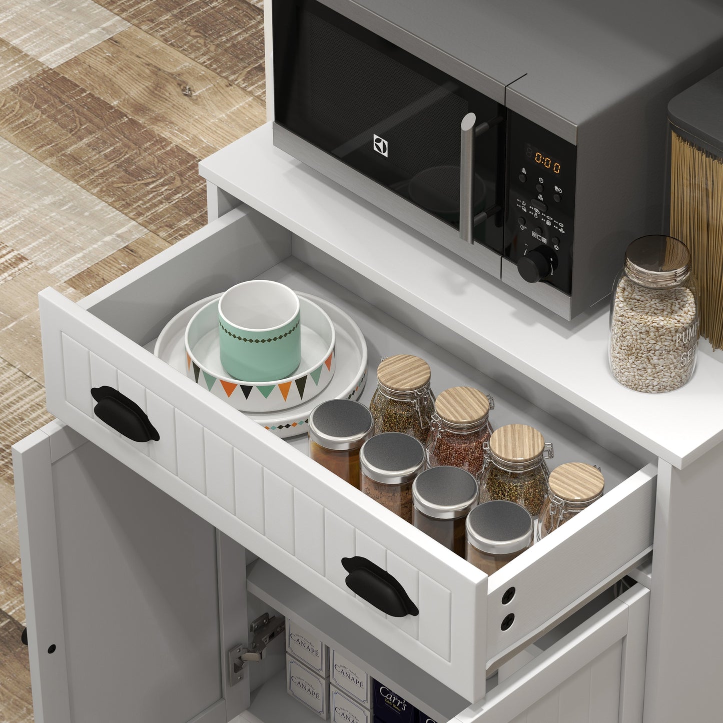 Kitchen Microwave Cabinet with Drawer, and Adjustable Shelf, Buffet
