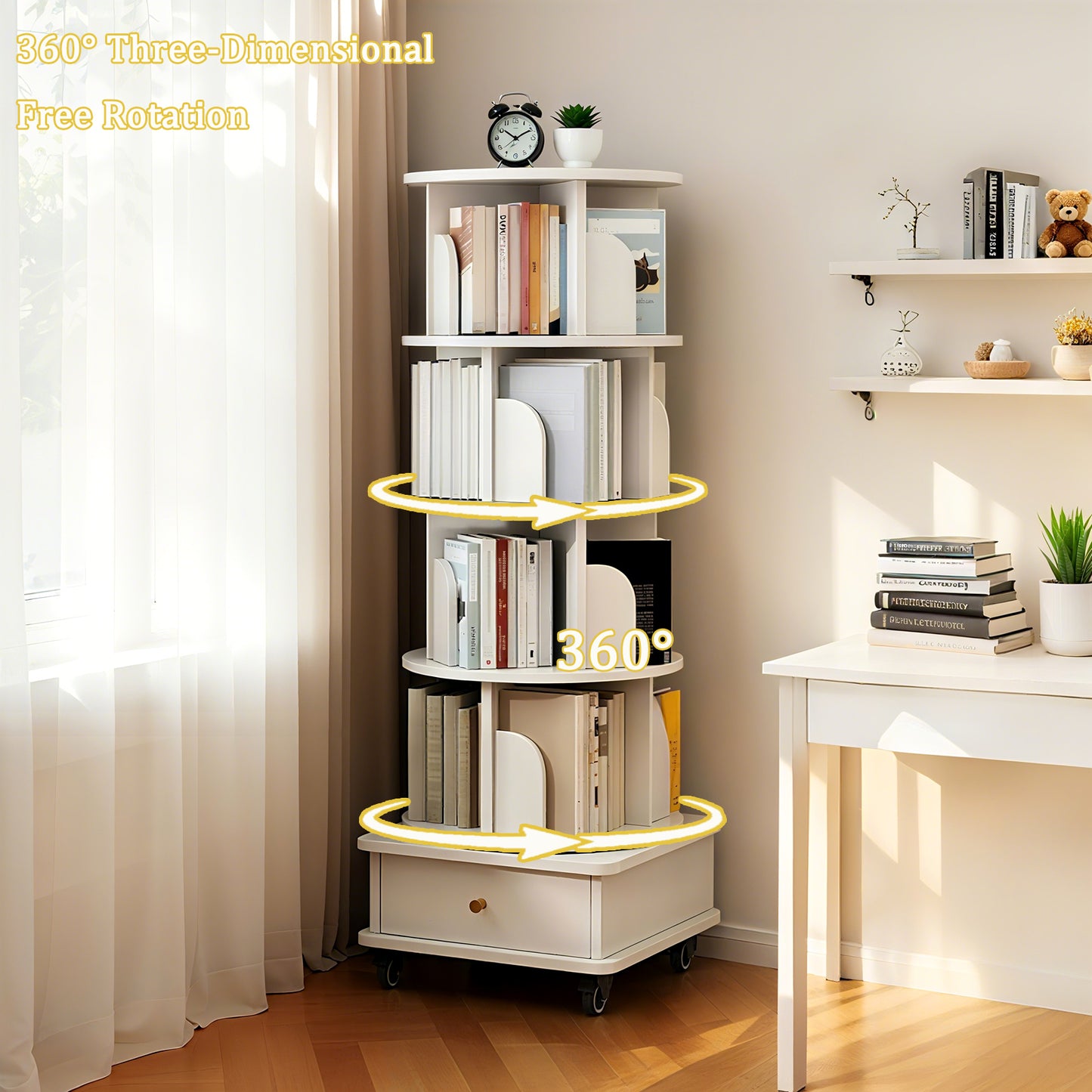 5 Tier Rotating Bookshelf, Display Round Spinning Bookshelf With