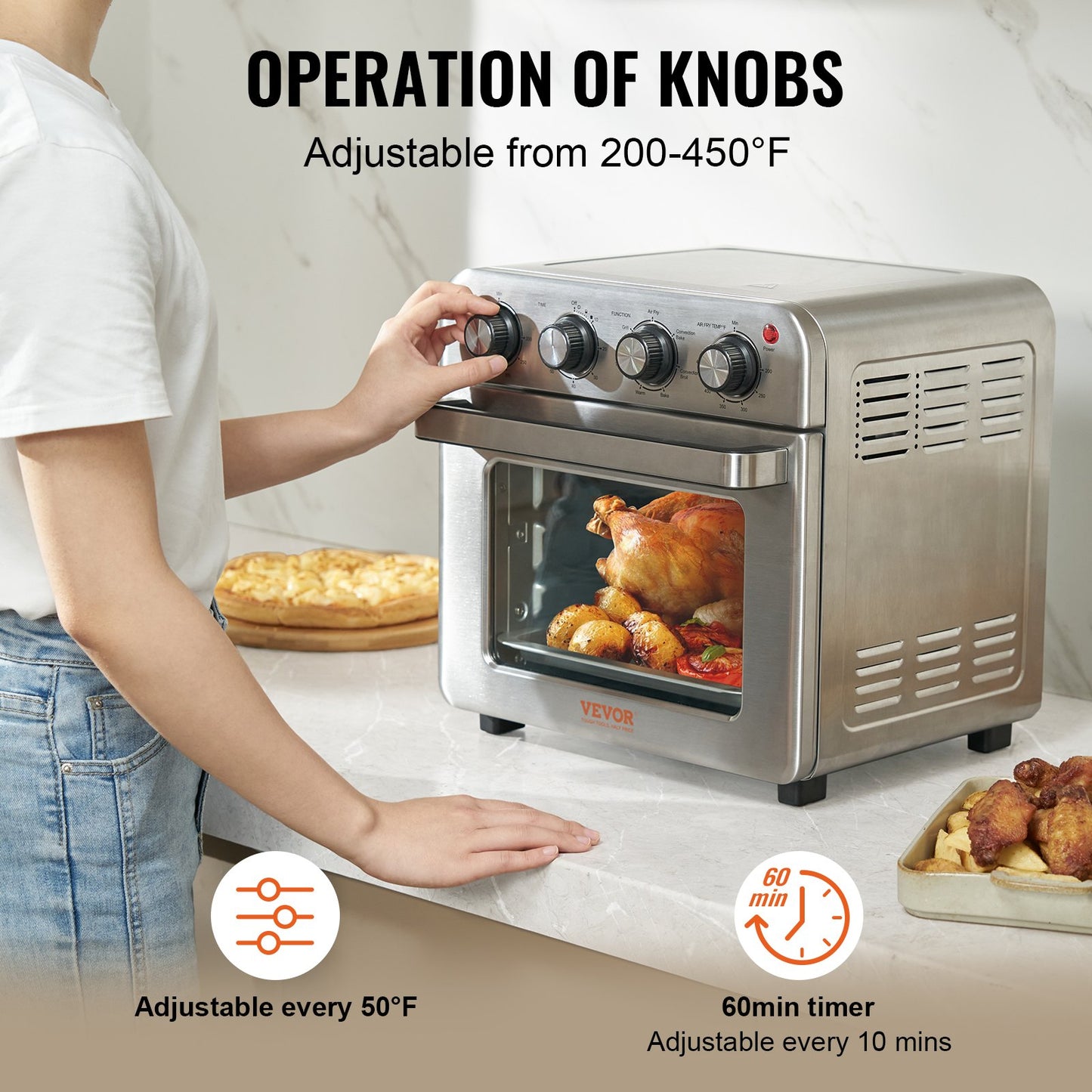 7-in-1 Air Fryer Toaster Oven 18L Convection Oven Stainless Steel