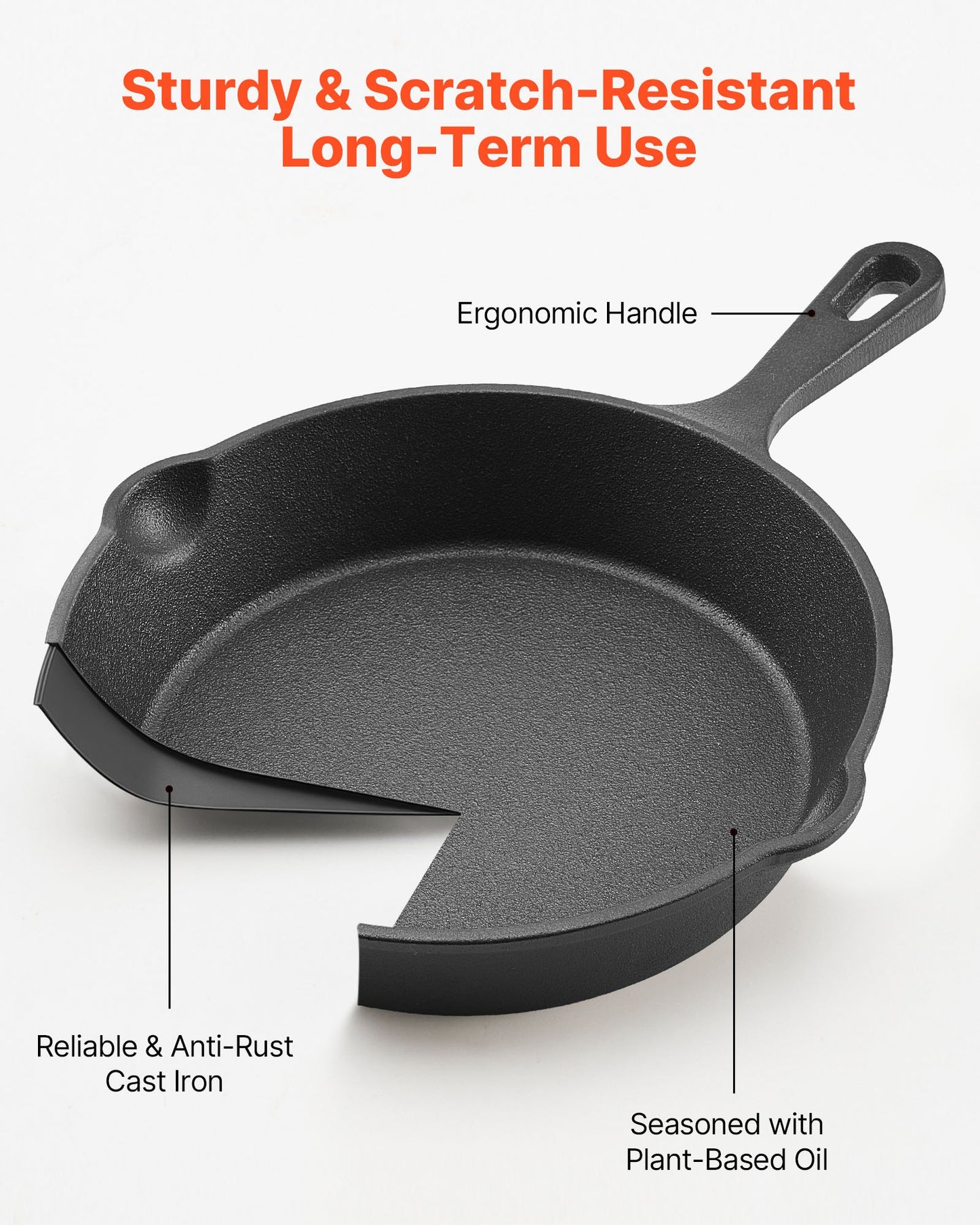 Cast Iron Skillet Frying Pan Set - 6, 8, 10, 12 Inch with Silicone Handle