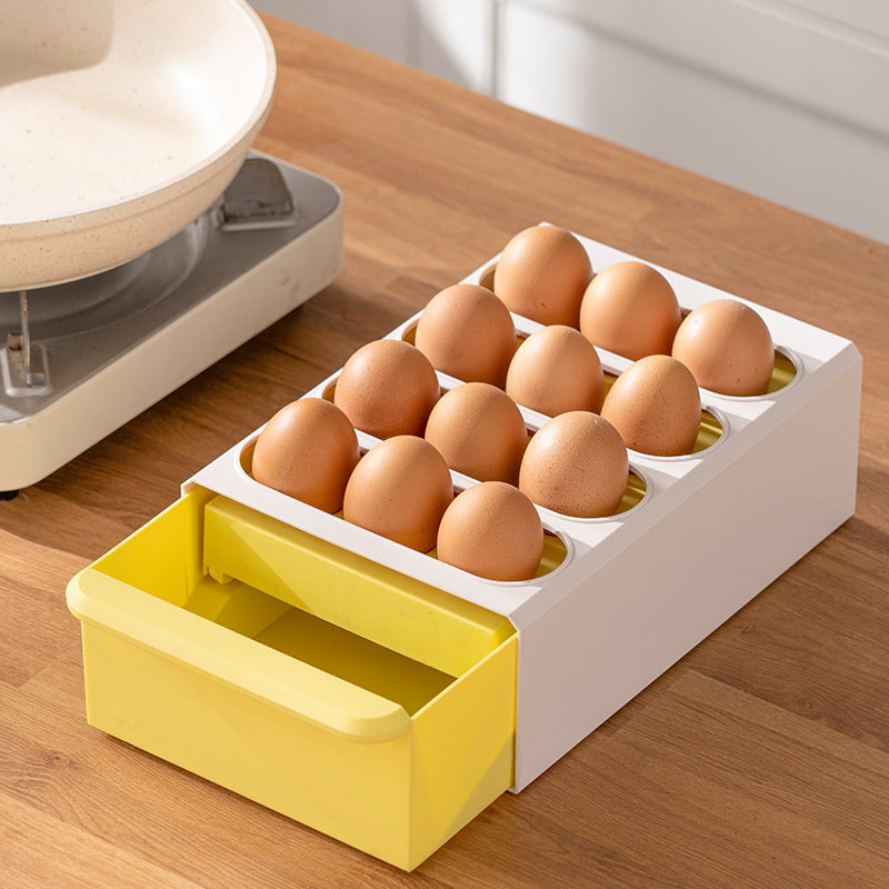 Kitchen Egg Storage Box with 12 Capacity, Plastic Drawer Organizer for Eggs