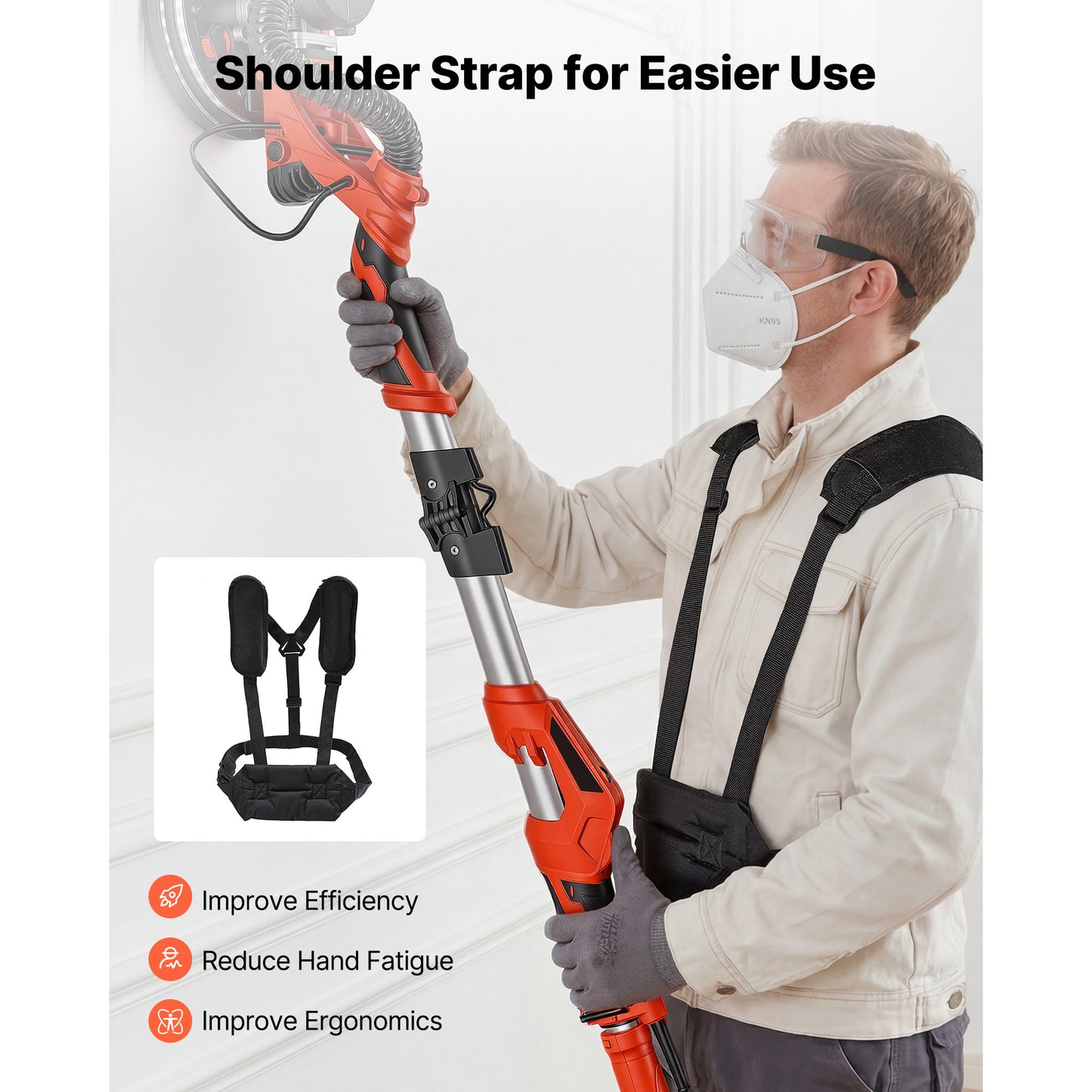 Drywall Sander 1150W Electric Popcorn Ceiling Removal Tool with Vacuum & LED Light