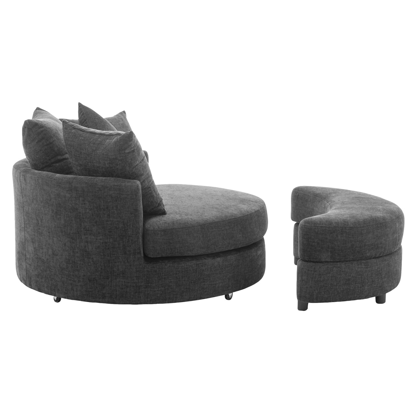 360° Swivel Accent Barrel Chair with Storage Ottoman & 4 Pillows - Gray