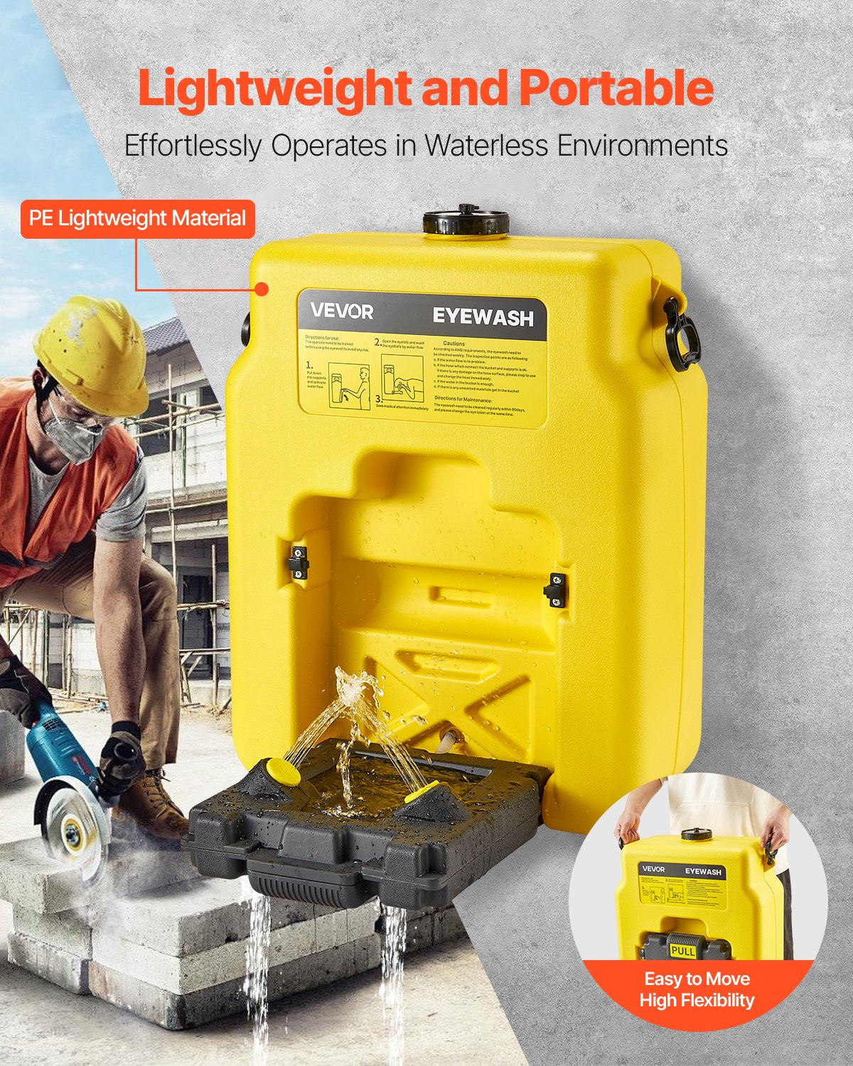 Portable Emergency Eyewash Station - 14-Gal OSHA Approved, Yellow