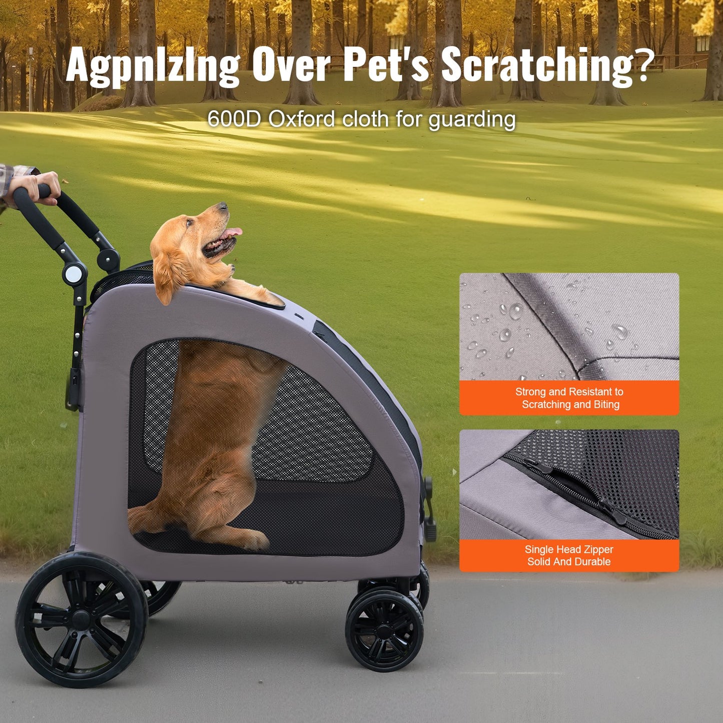 Pet Stroller 4-Wheel Dog Carrier with 160lbs Capacity, Portable & Durable
