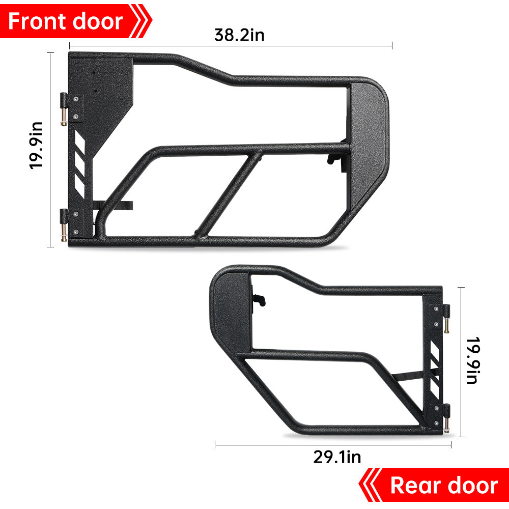 Tube Doors with Side View Mirror for 2018-2026 Jeep Wrangler JL & Gladiator JT - Black