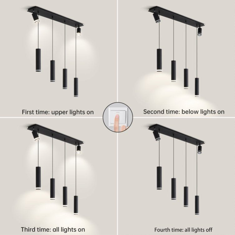 6-Light Matte Black Kitchen Island Pendant Light Fixture, Adjustable Cylinder Design