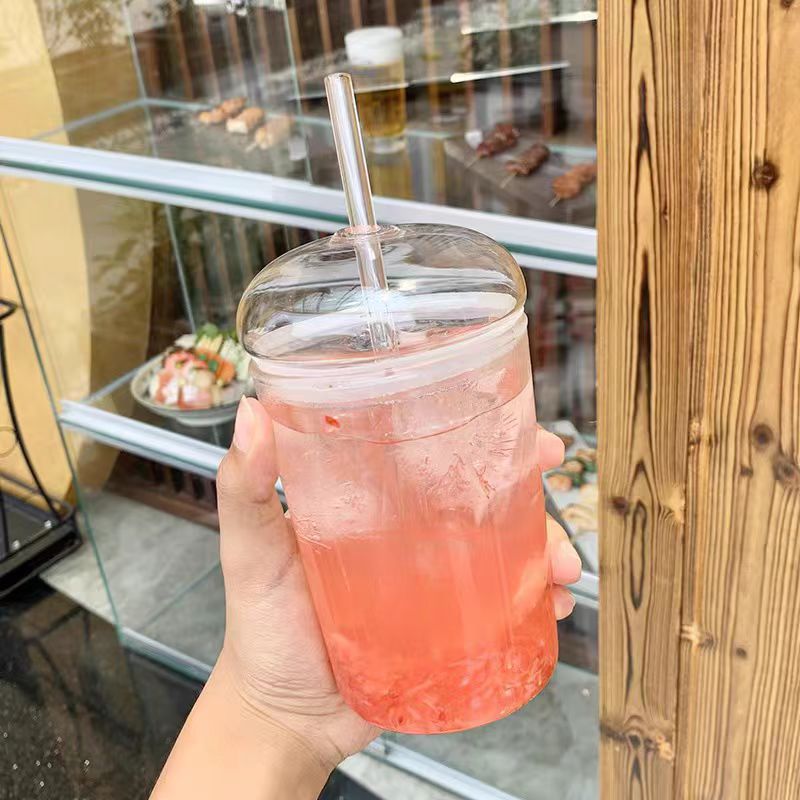 High Borosilicate Glass Drink Cup with Lid and Straw - 510ml