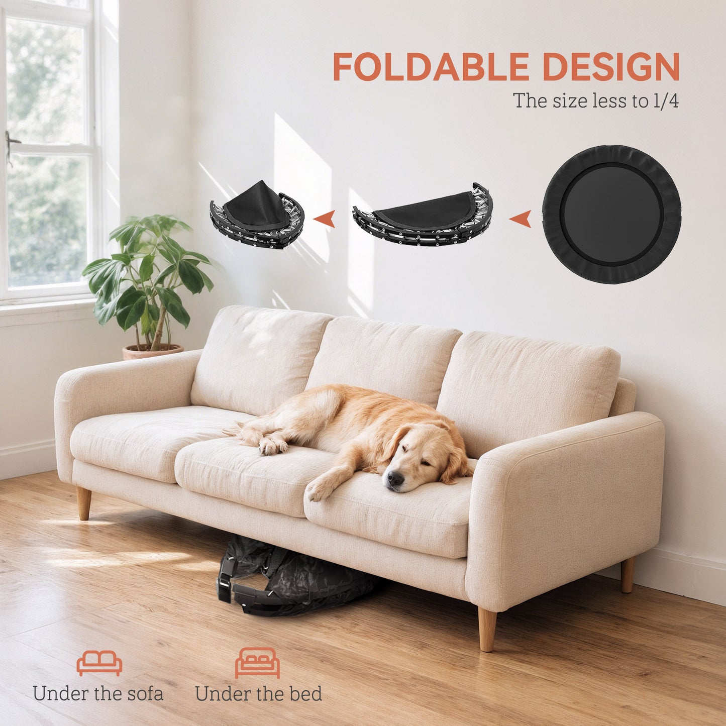40" Foldable Mini Trampoline for Adults - Adjustable Handle, Black