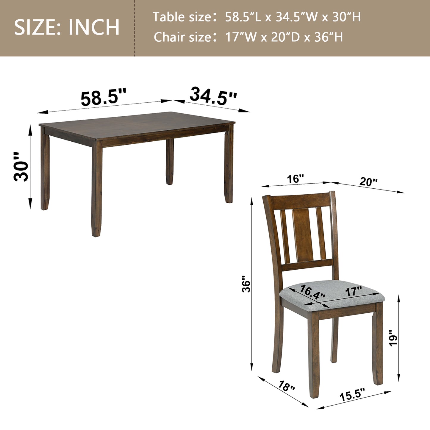 7-Piece Dining Table Set with 6 Upholstered Chairs - Walnut