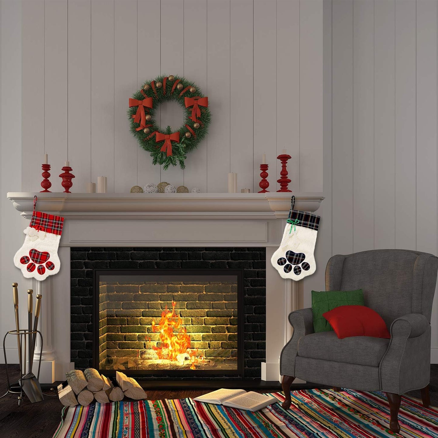 Buffalo Plaid Pet Stockings for Cats and Dogs - Christmas Hanging Decorations