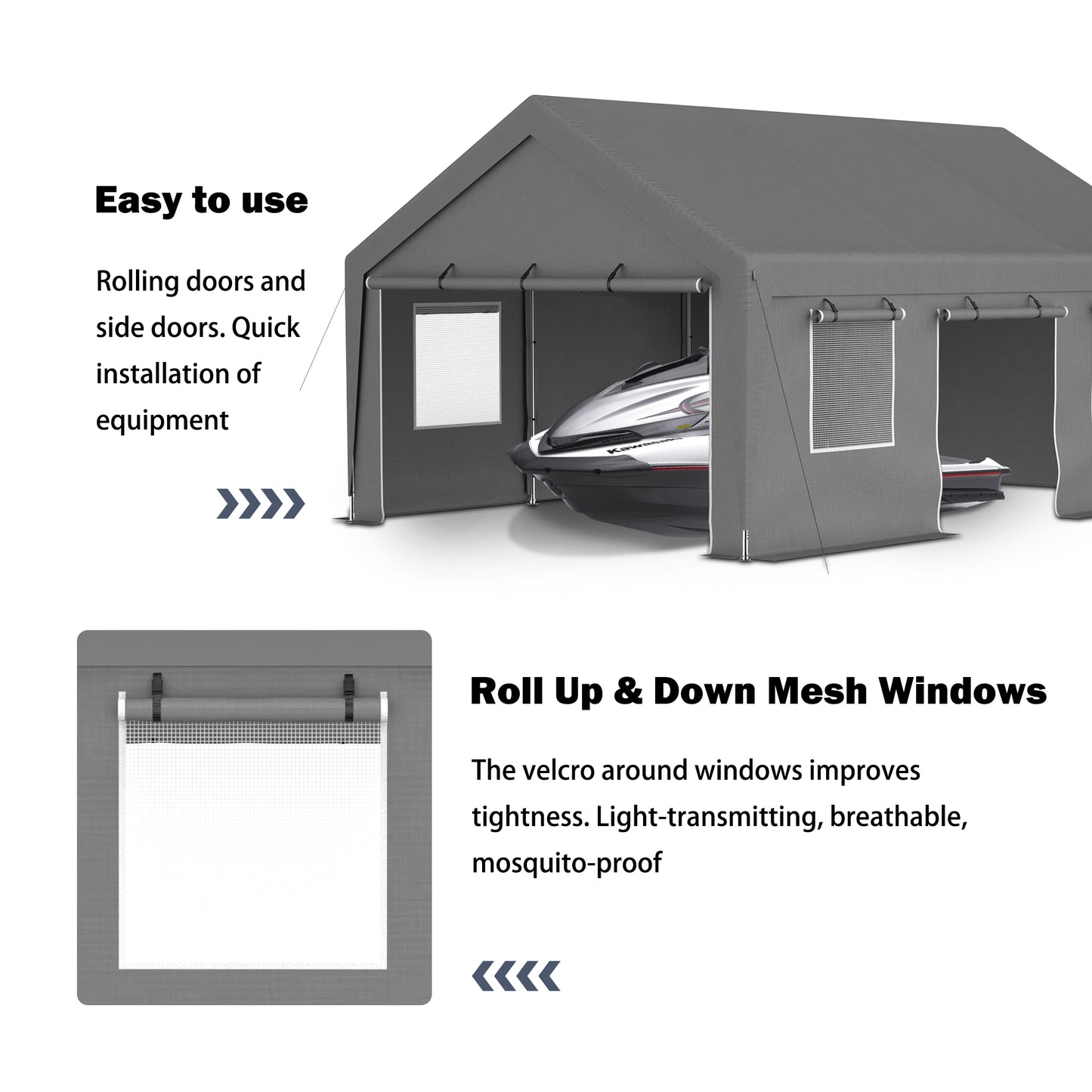 13'x20' Waterproof Canopy Tent with Roll-Up Doors - Silver