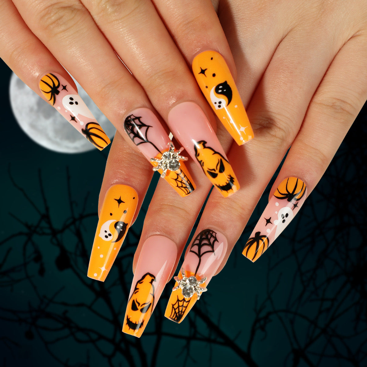 24-Piece Halloween Press-On Nails - Almond & Ballerina Shape Acrylic Set