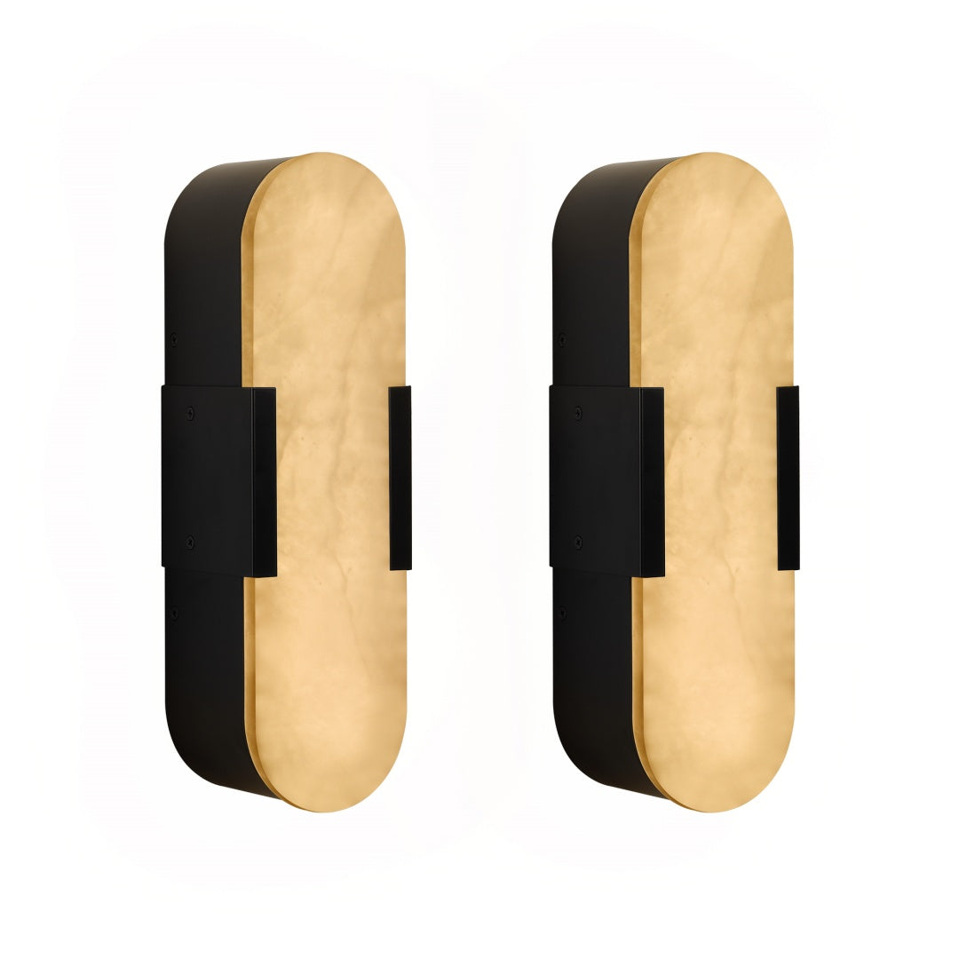 Black Marble Wall Sconce Set of 2 - Modern Snowflake Gypsum Lighting