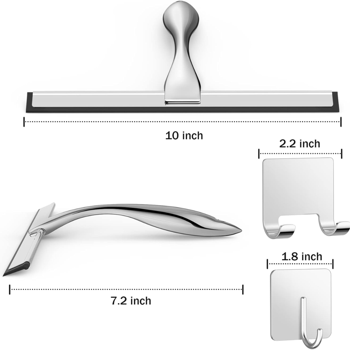 Stainless Steel Shower Squeegee with Adhesive Hooks - Silver