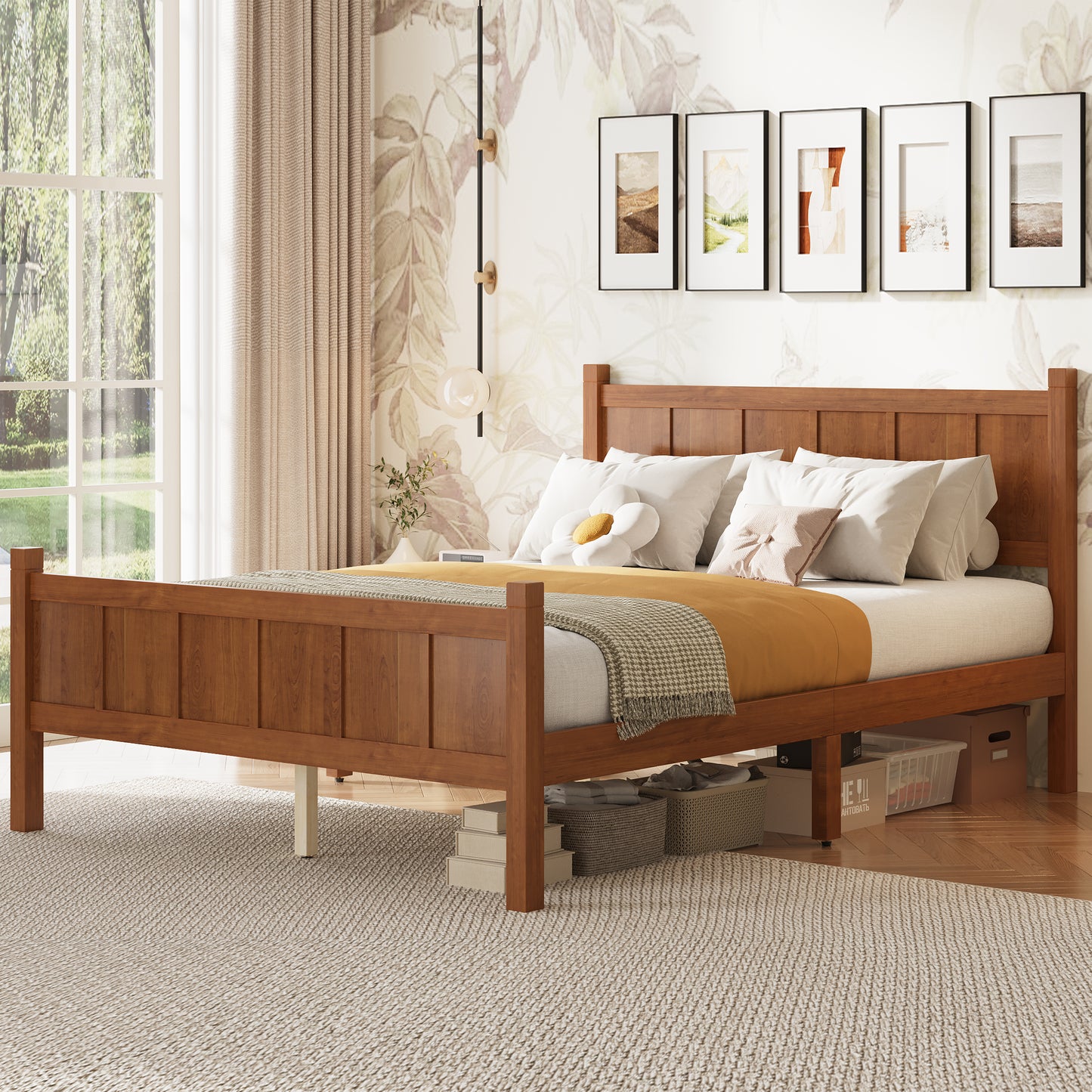 Full Size Flat Panel Bed With Headboard & Footboard, Minimalist