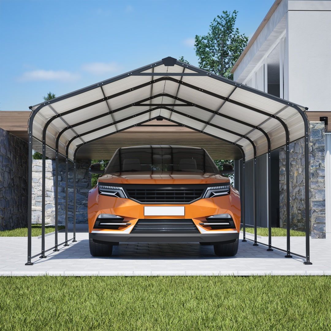 Heavy Duty Galvanized Steel Carport Canopy with Waterproof Roof - Large Capacity Shelter