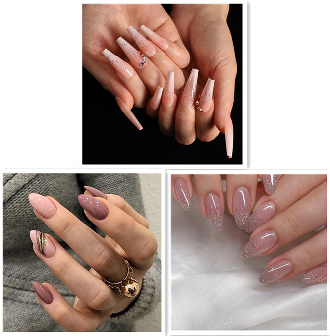 Gradient Fake Nail Set with Diamond Powder | Manicure Nail Art Tips
