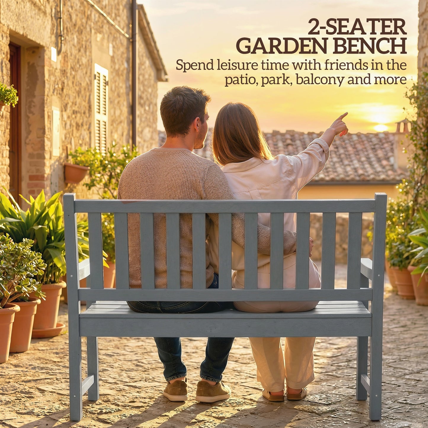 HDPE Outdoor Bench - 2-Person Curved Seat, 530 lbs Capacity, Gray