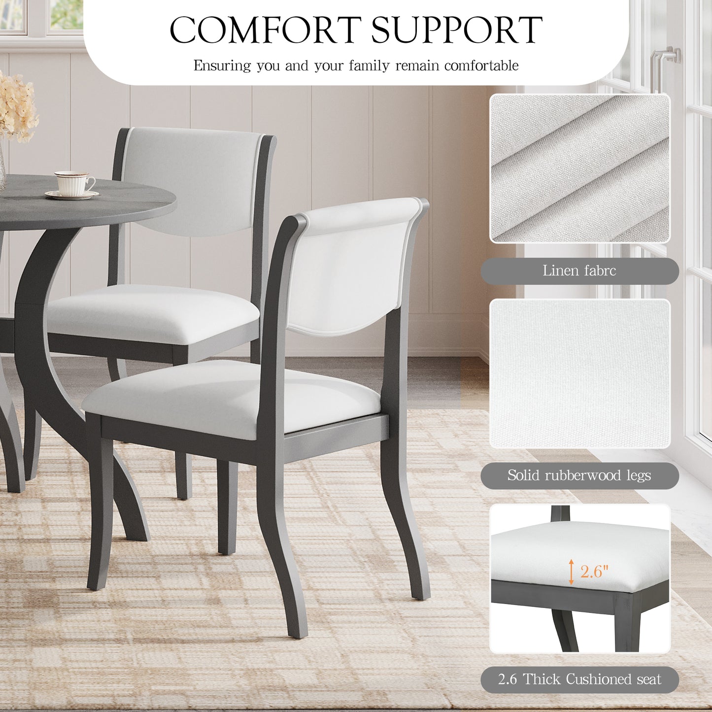 Upholstered Dining Chairs Set of 2 - Oak Gray Fabric Side Chairs
