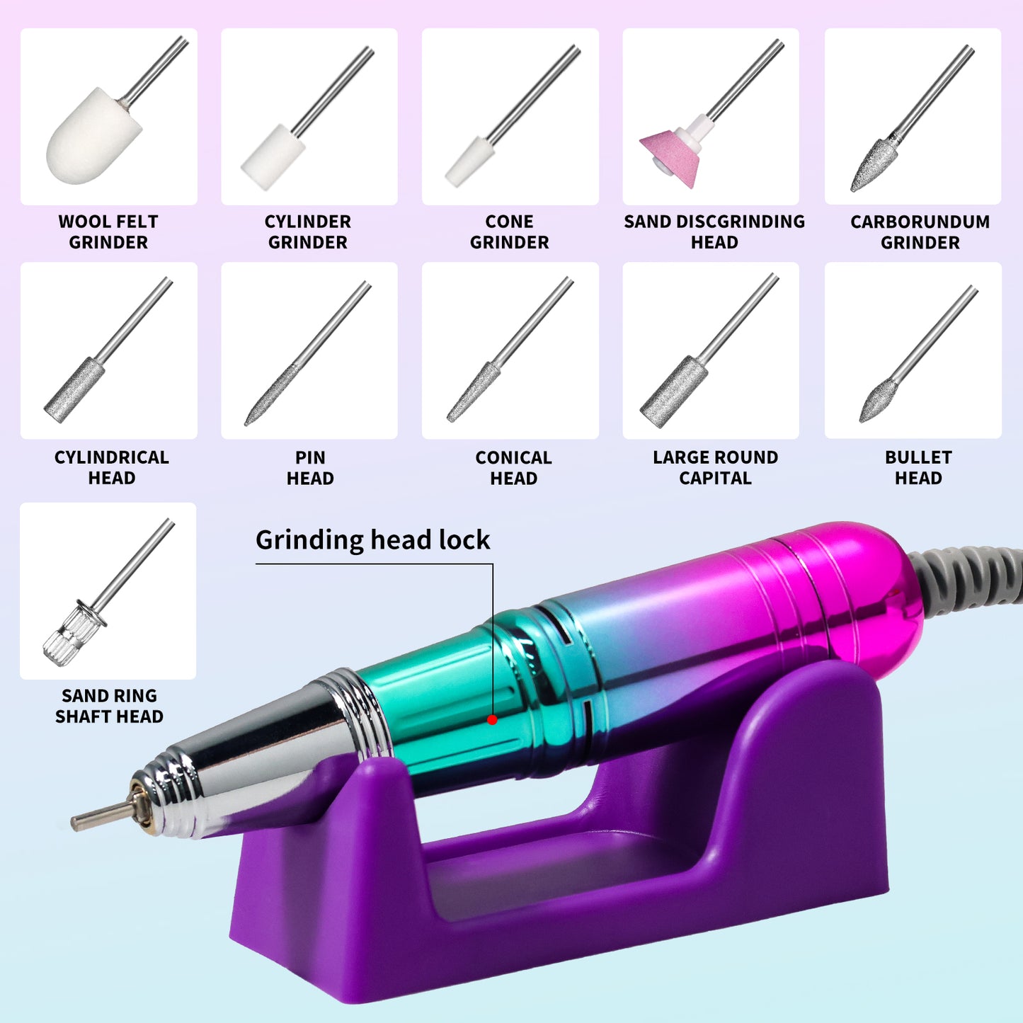 Cordless Nail Drill 45000 RPM - Rechargeable Electric E-File Kit with Bits